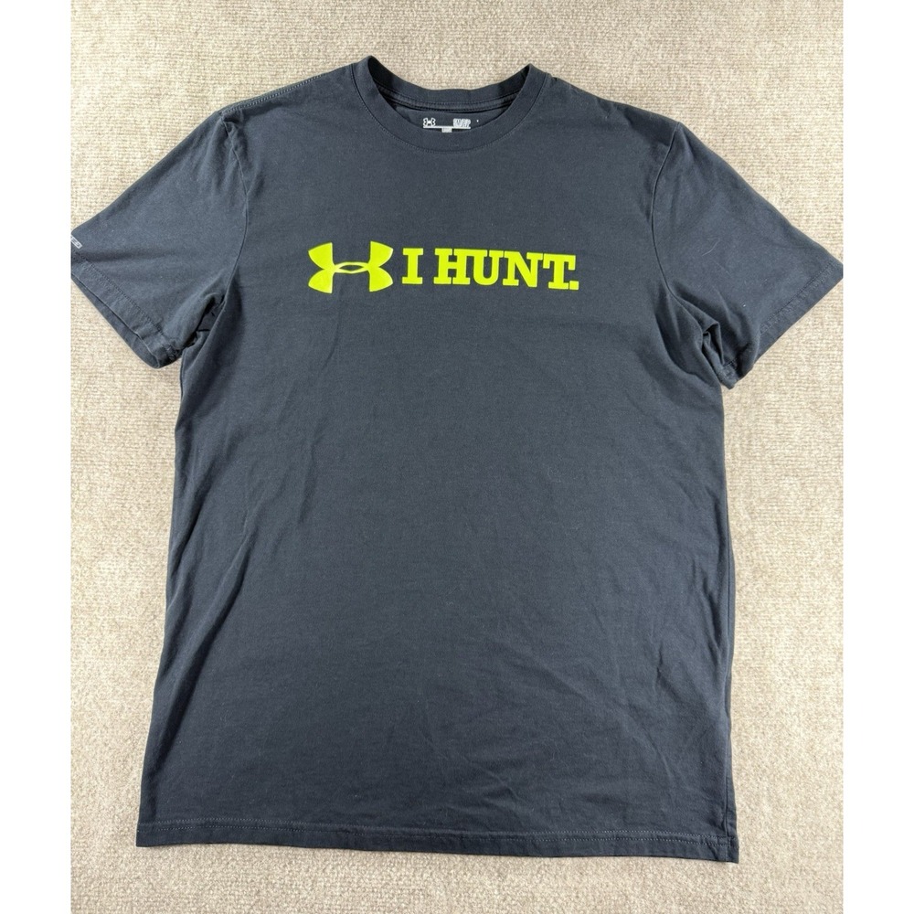 Under‎ Armour Heatgear I Hunt T-shirt Men's Small Black Neon Logo Loose Fit